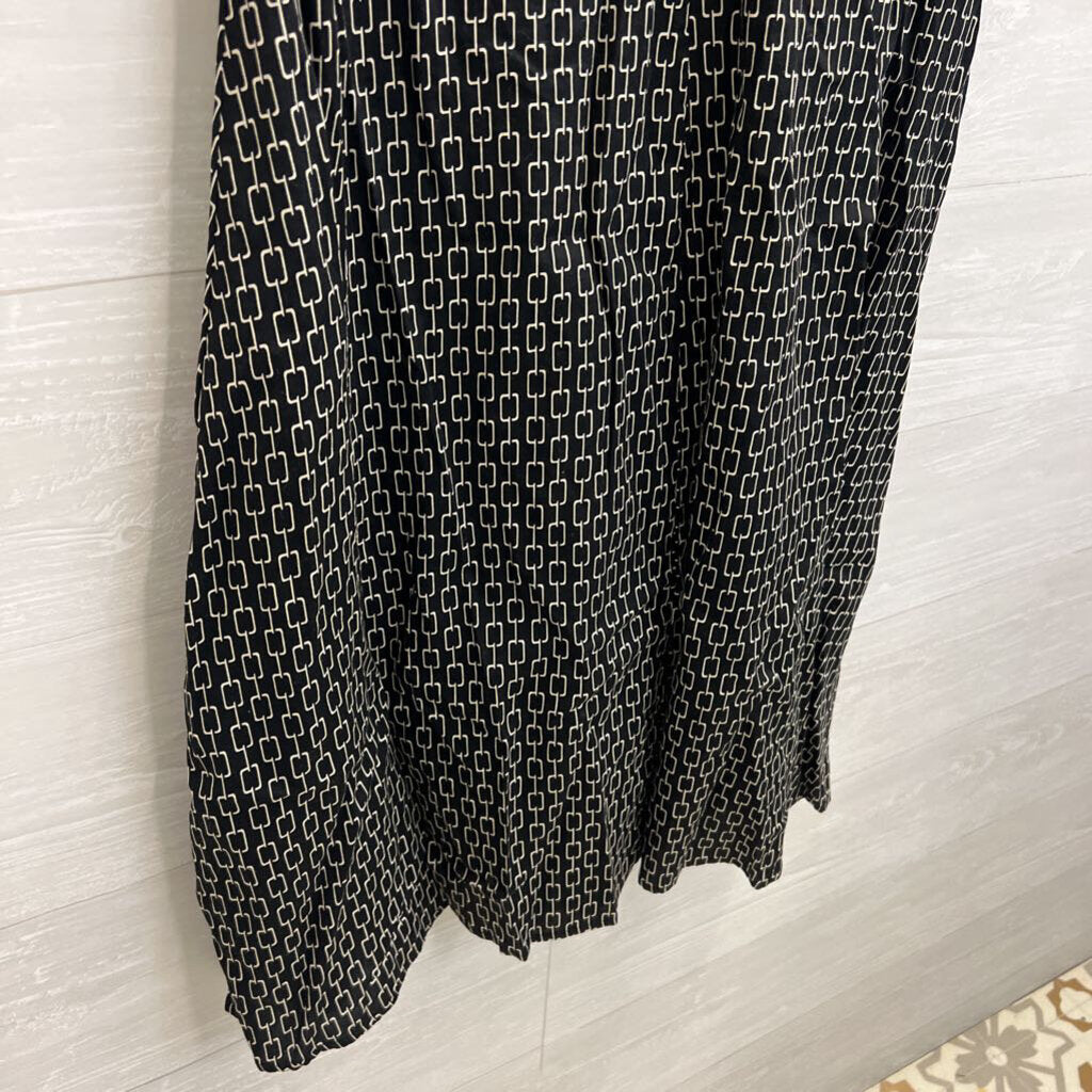 Who What Wear Black/ Cream Print Short Puff Sleeve Button Front Dress Medium