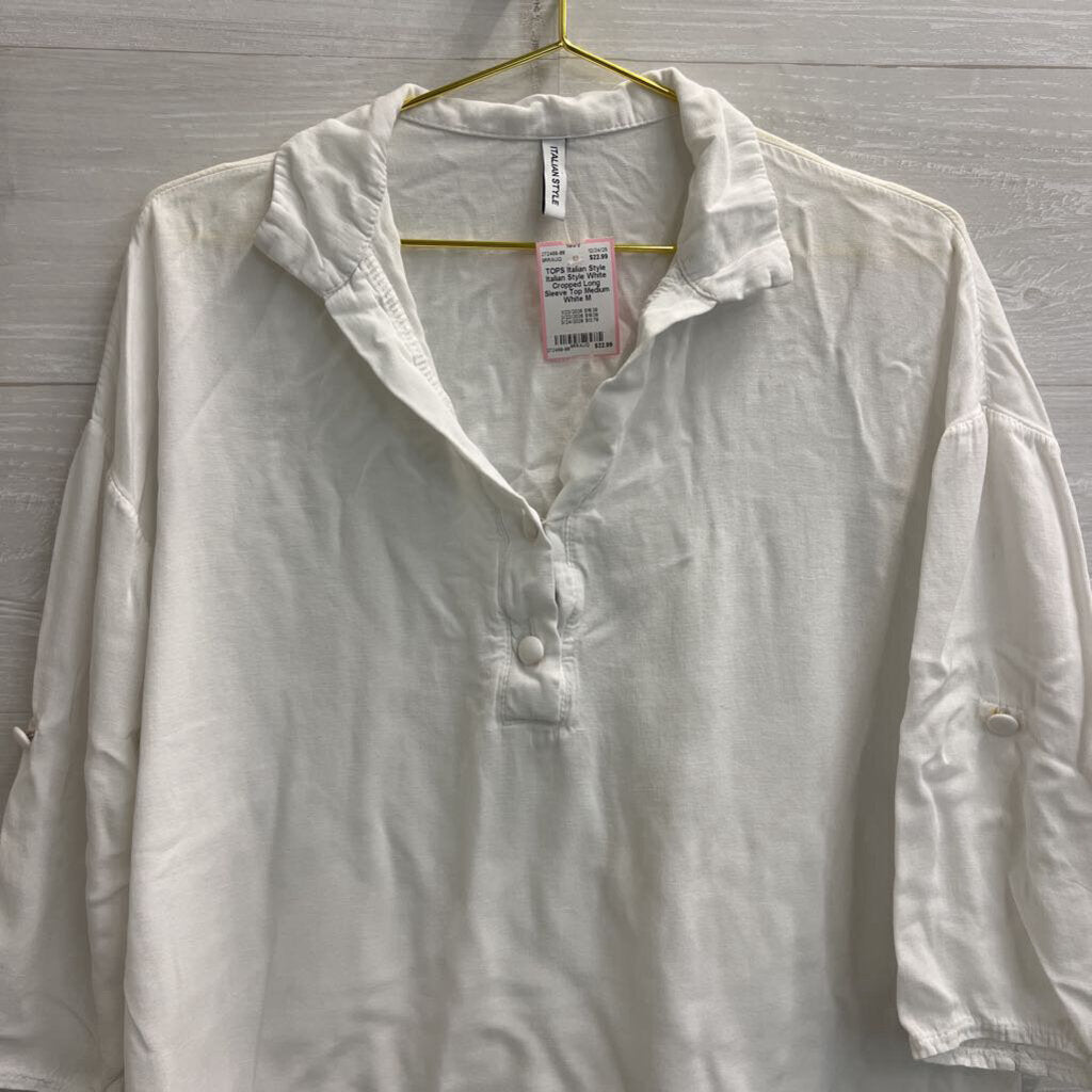 Italian Style White Cropped Long Sleeve Top Medium
