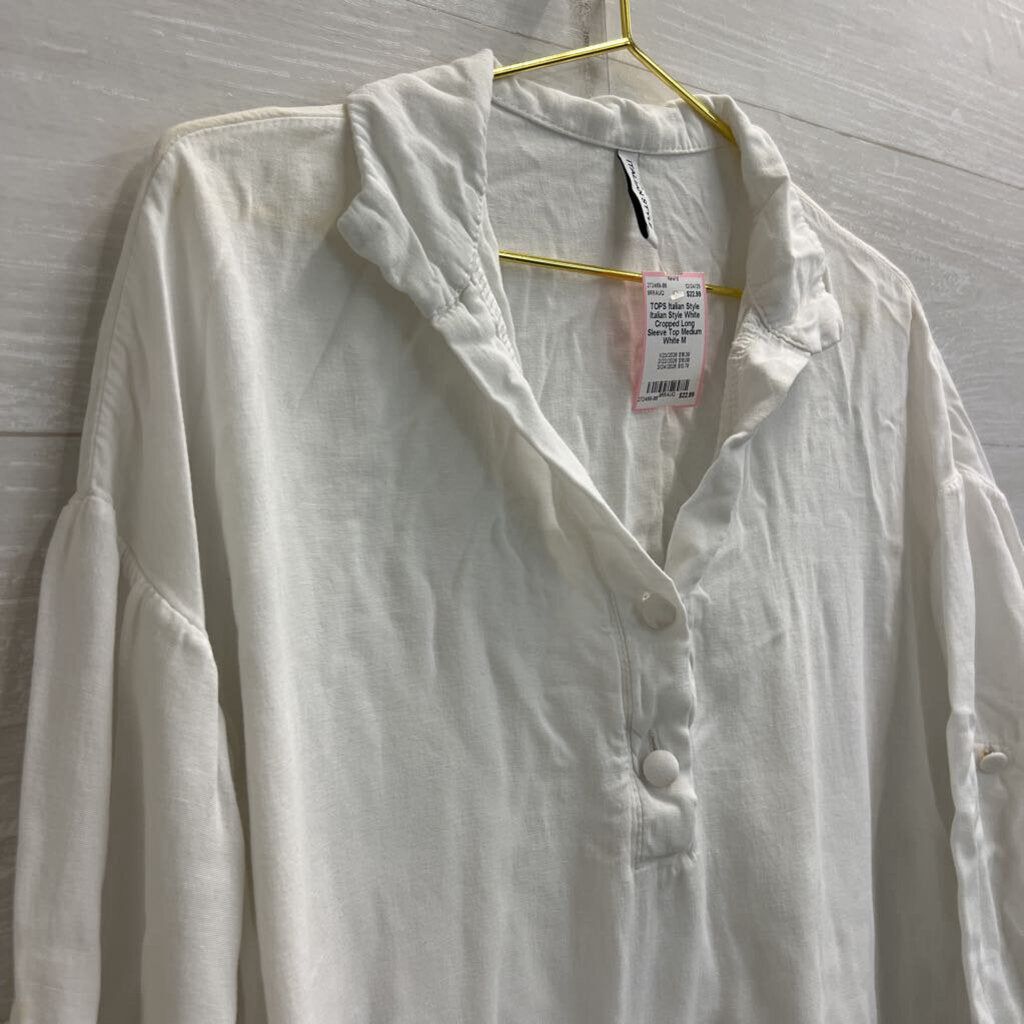 Italian Style White Cropped Long Sleeve Top Medium