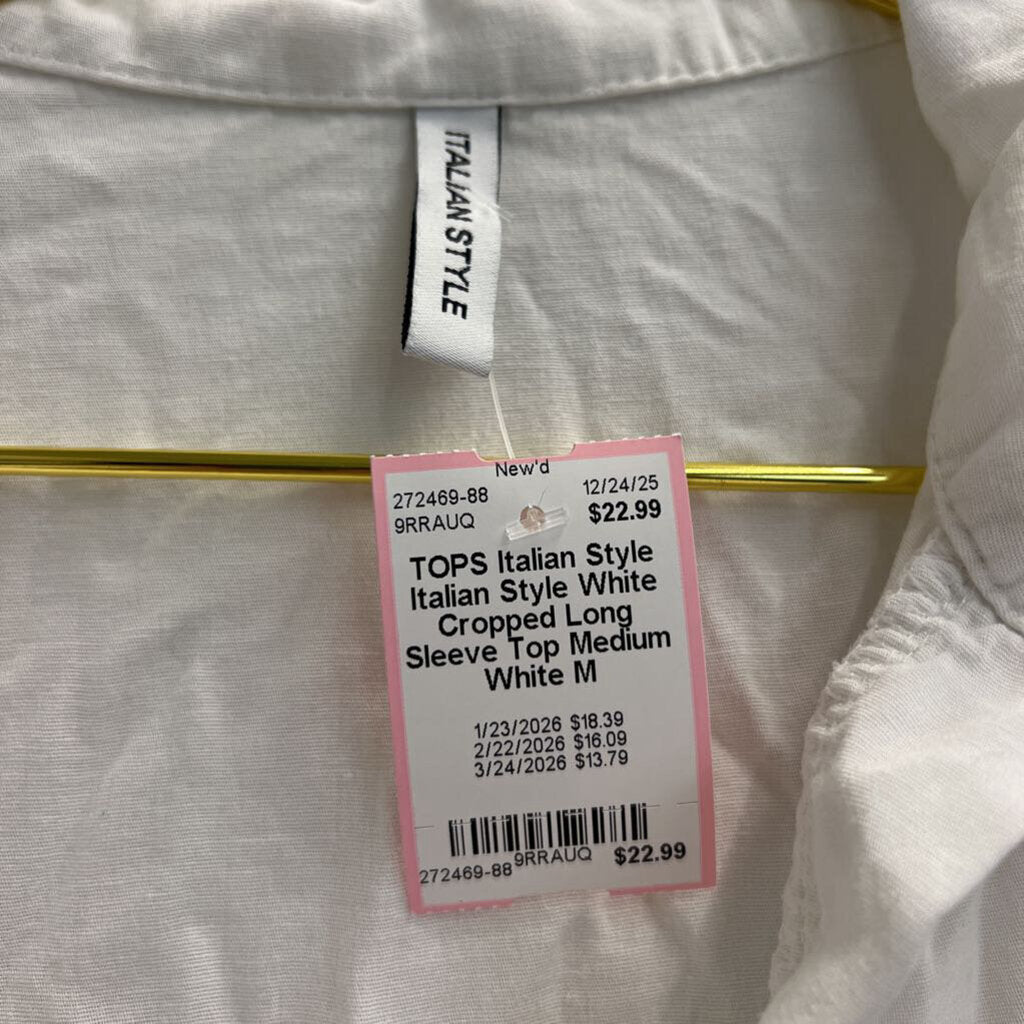 Italian Style White Cropped Long Sleeve Top Medium