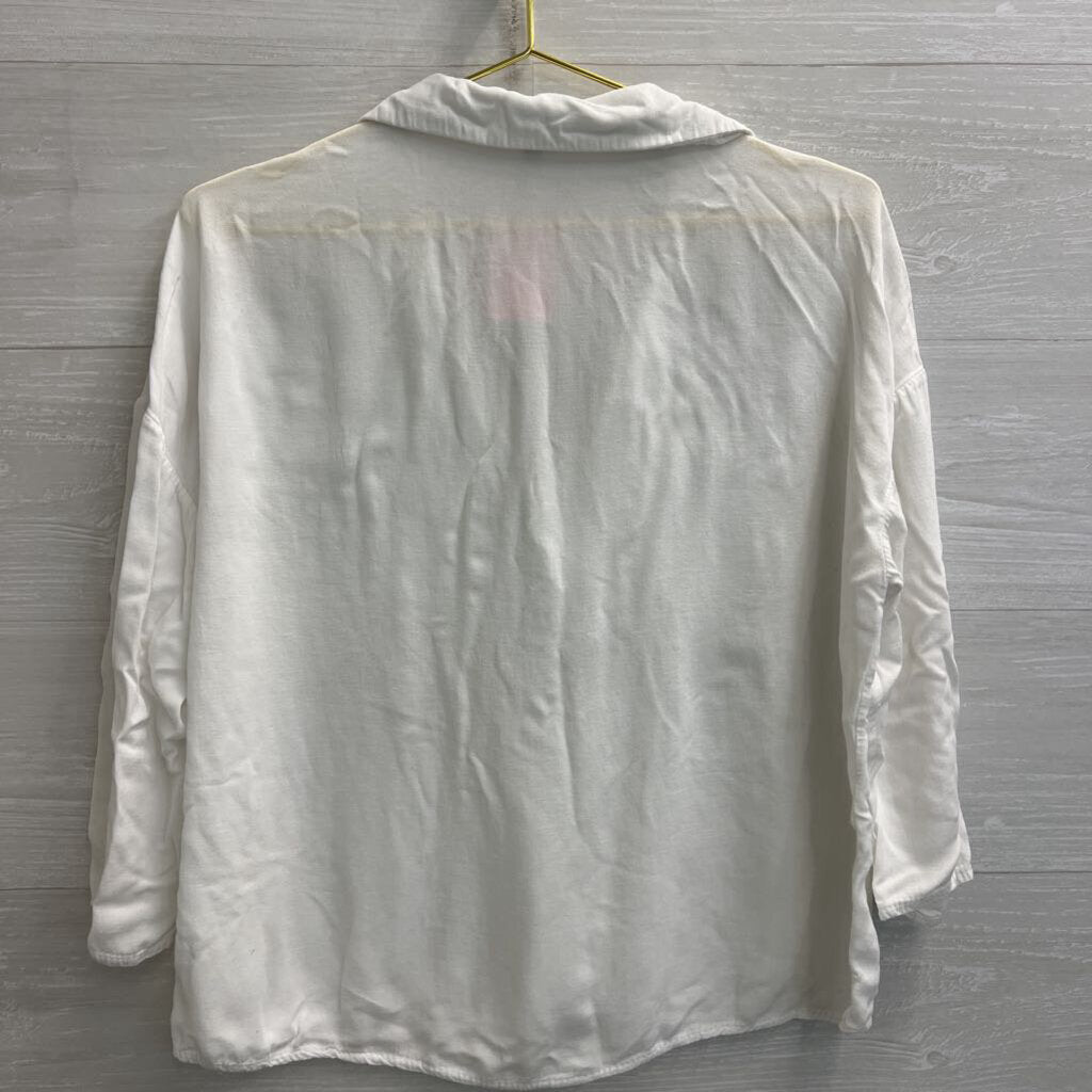 Italian Style White Cropped Long Sleeve Top Medium