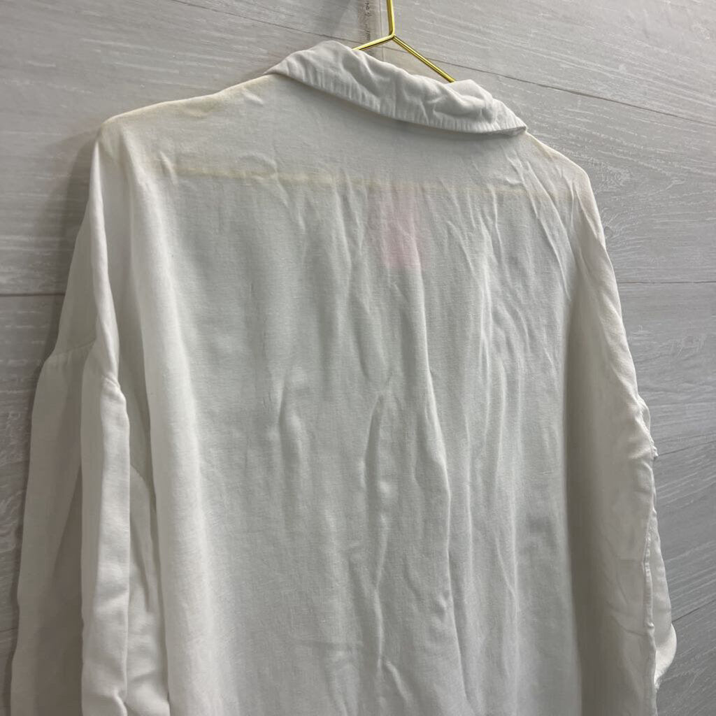 Italian Style White Cropped Long Sleeve Top Medium