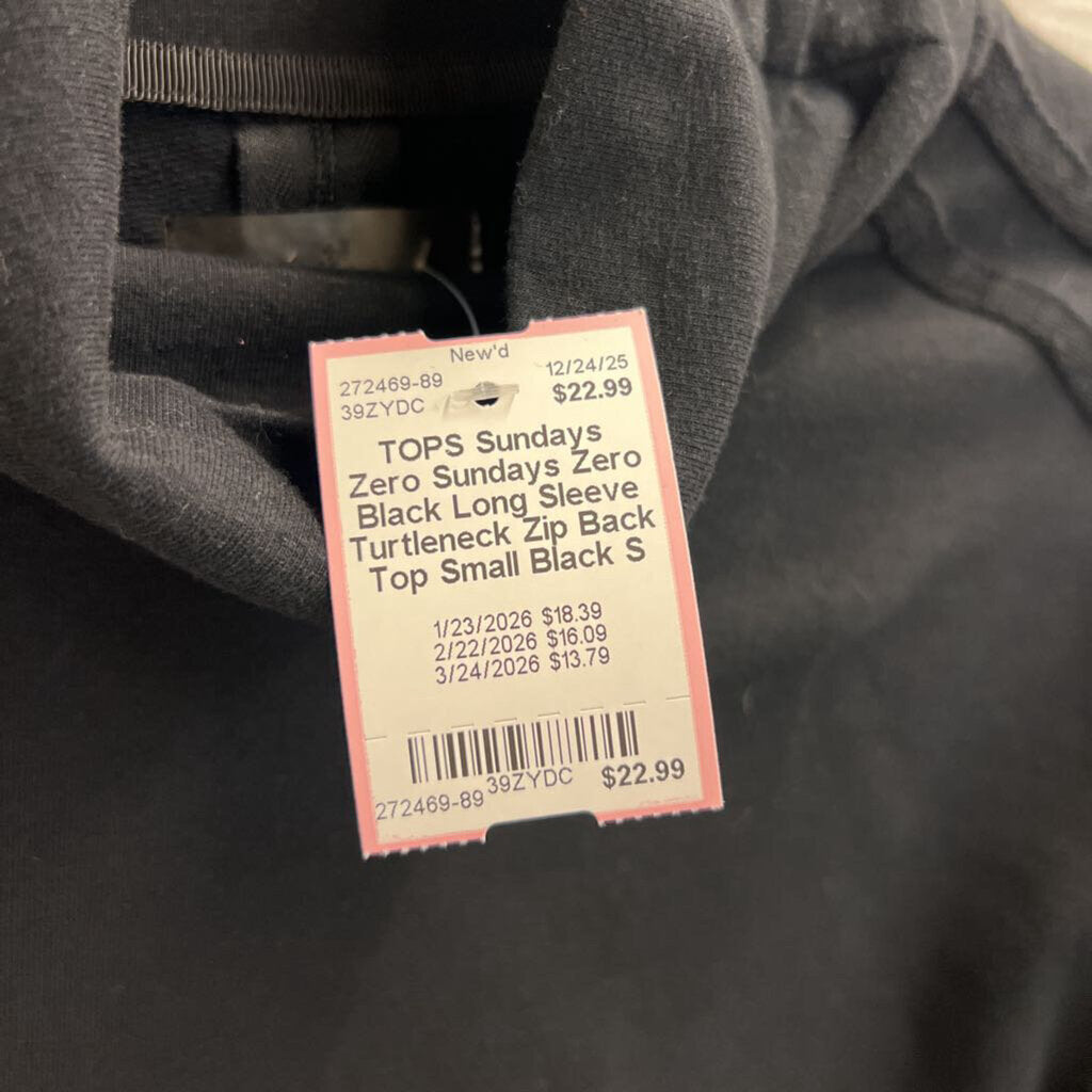 Sundays Zero Black Long Sleeve Turtleneck Zip Back Top Small