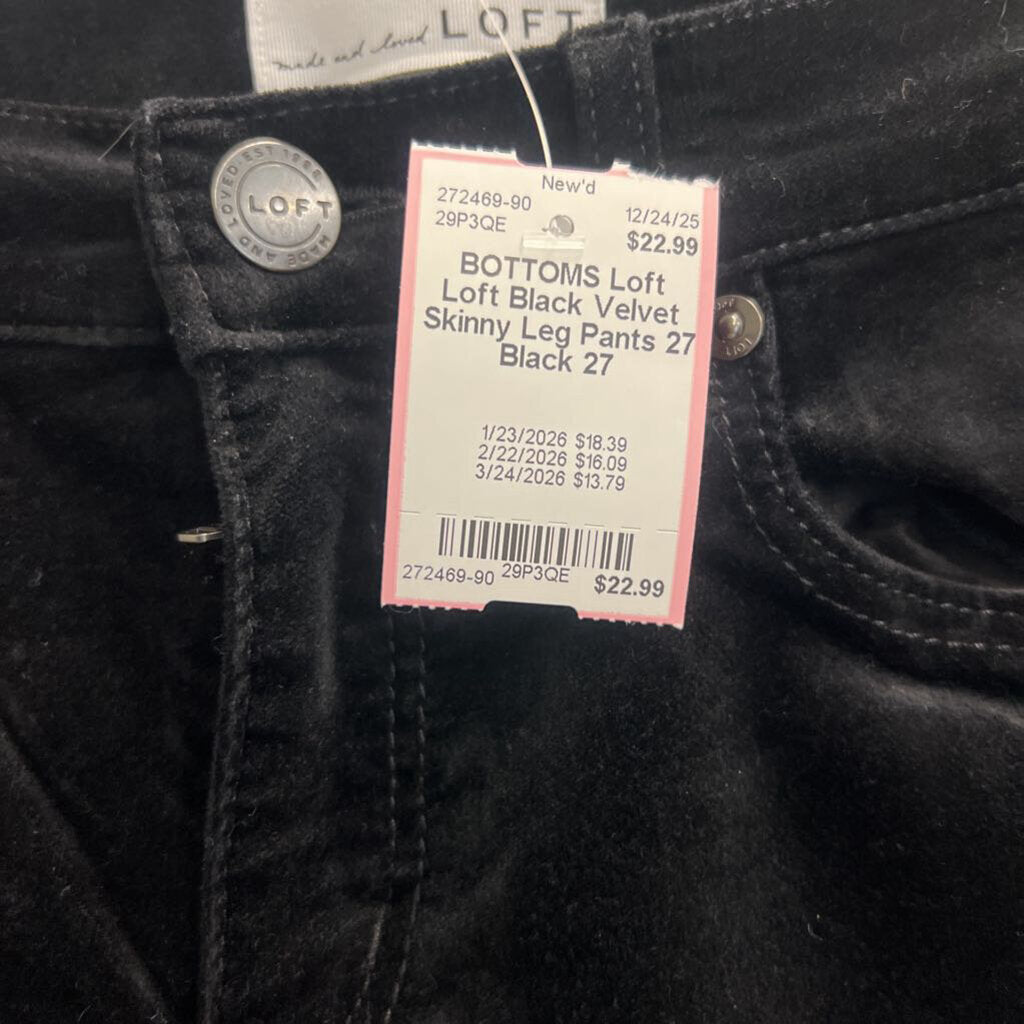 Loft Black Velvet Skinny Leg Pants 27