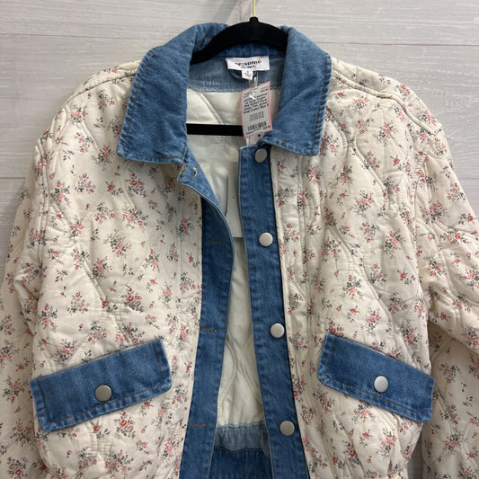ee some Cream/ Pink Quilted Floral Denim Trim Jacket Small