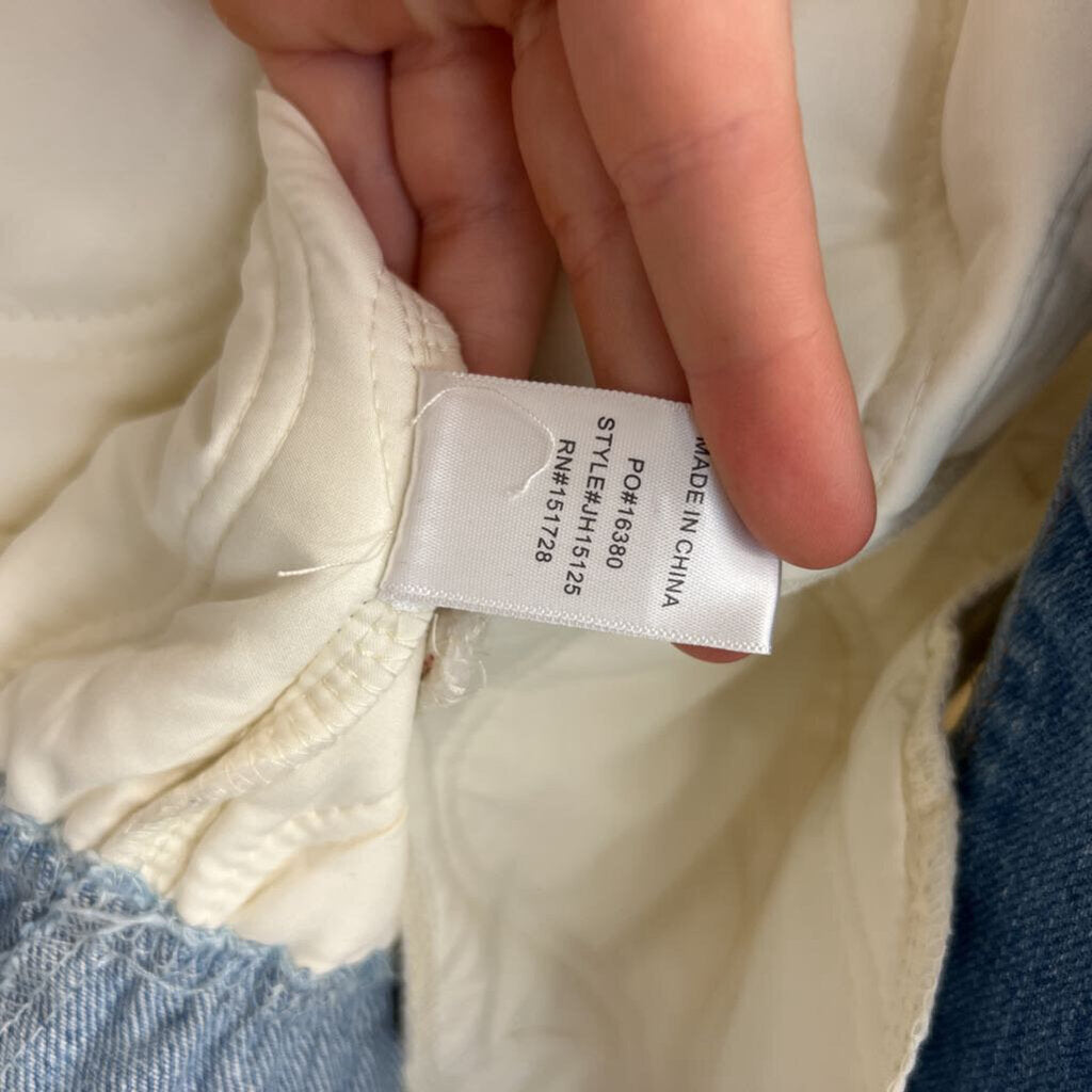 ee some Cream/ Pink Quilted Floral Denim Trim Jacket Small