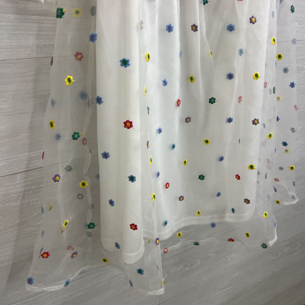 Altar'd State White/ Multi Embroidered Flower Print Long Puff Sleeve Dress Medium