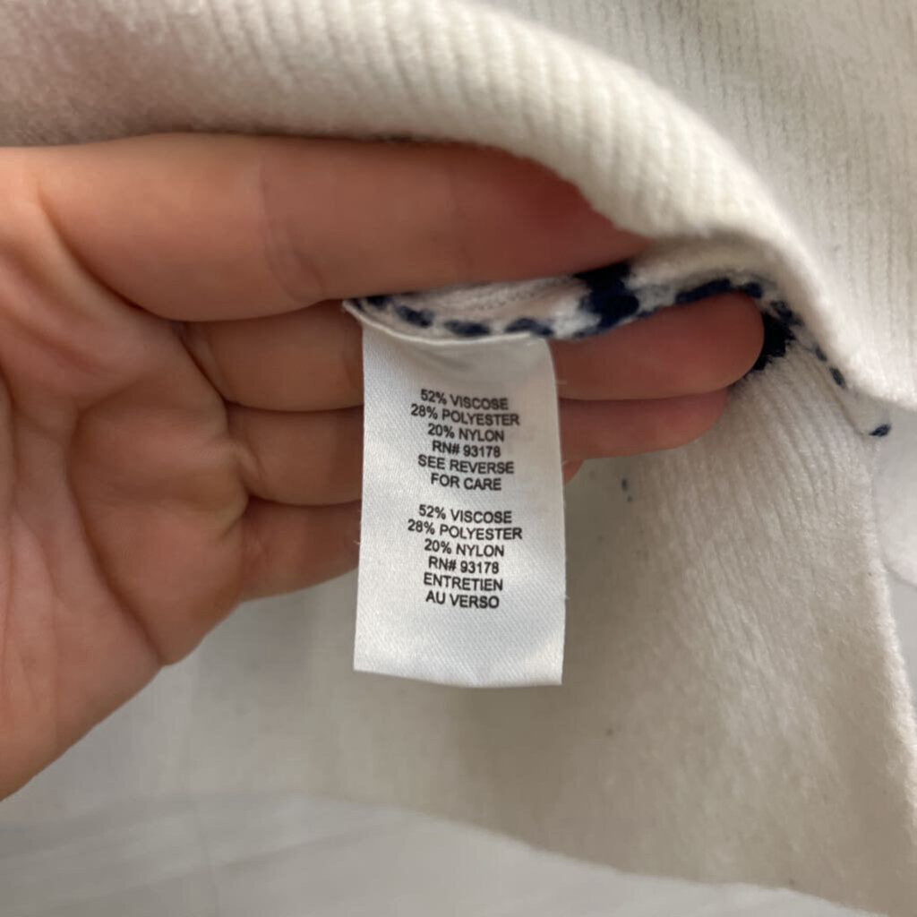 Tahari White/ Navy Striped Knit Hooded Sweater Extra Small