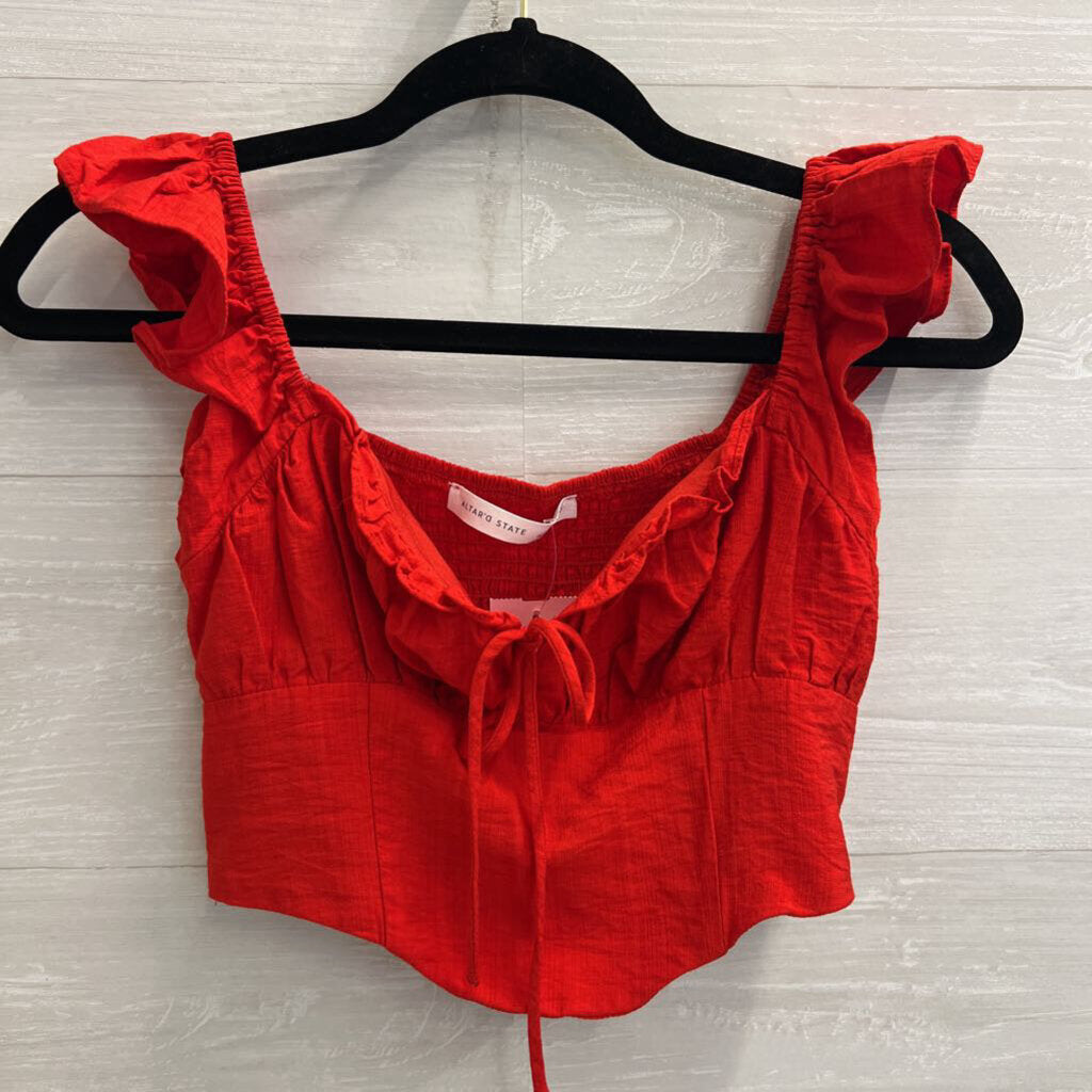 Altar'd State Red Cropped Ruffle Sleeve Top Small