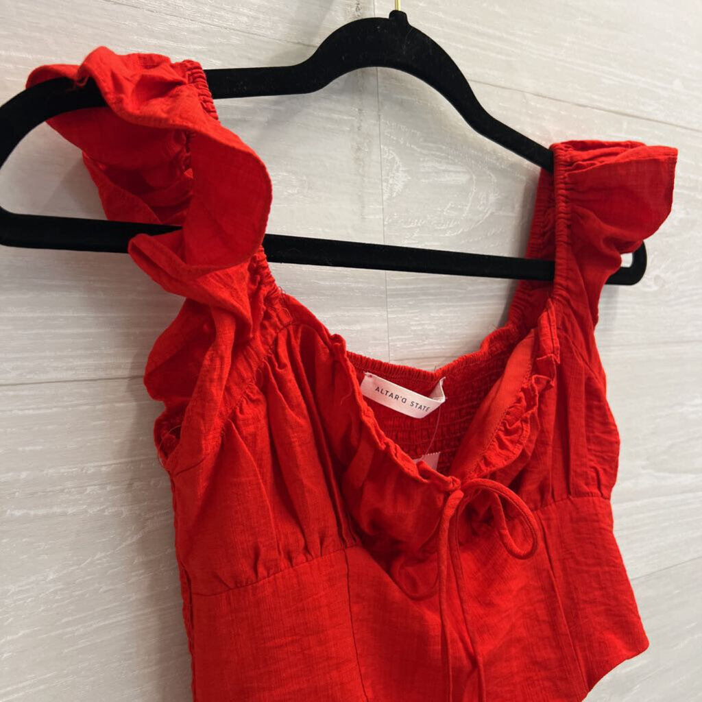 Altar'd State Red Cropped Ruffle Sleeve Top Small