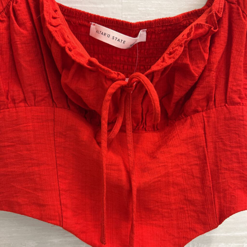 Altar'd State Red Cropped Ruffle Sleeve Top Small