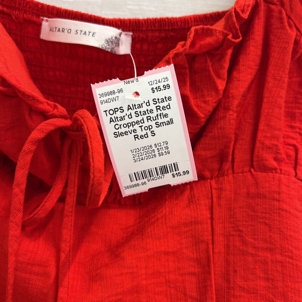 Altar'd State Red Cropped Ruffle Sleeve Top Small