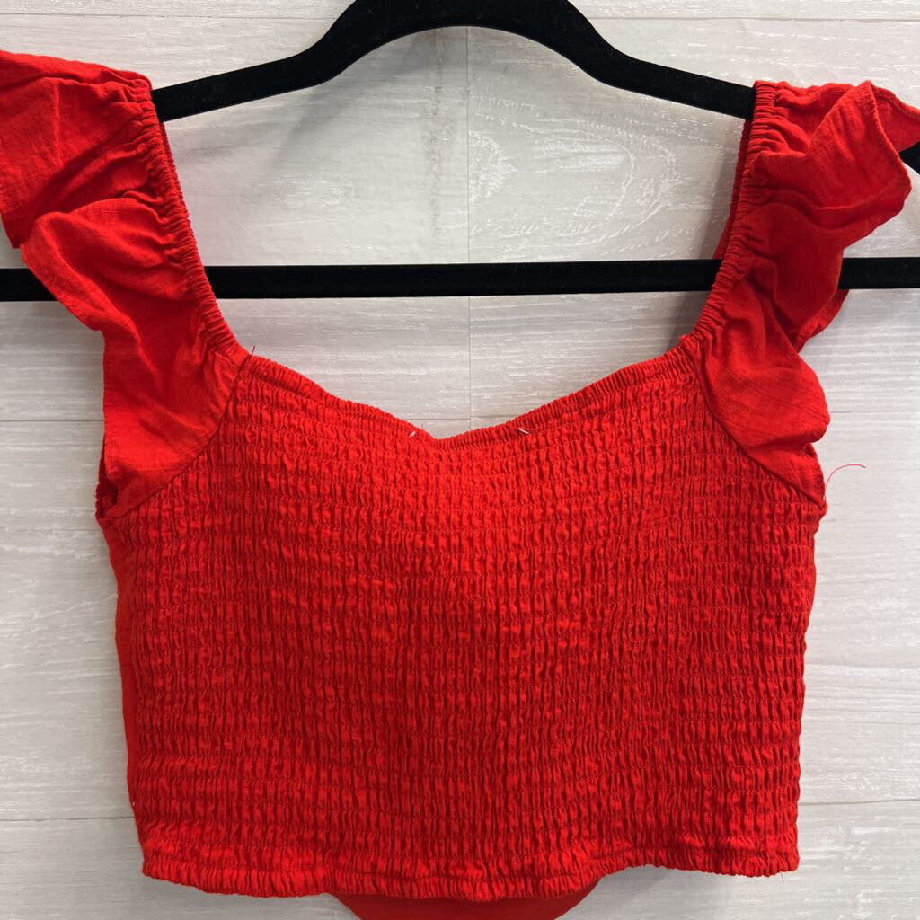 Altar'd State Red Cropped Ruffle Sleeve Top Small