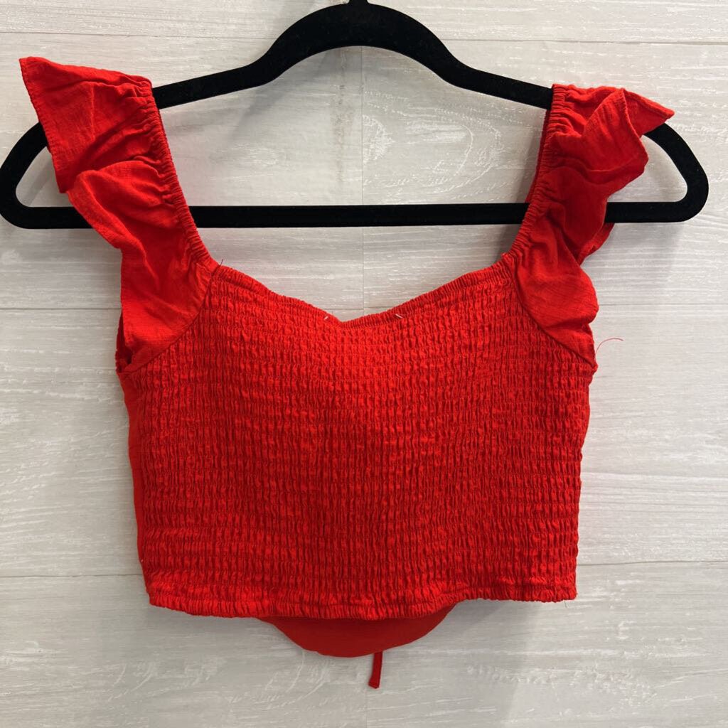 Altar'd State Red Cropped Ruffle Sleeve Top Small