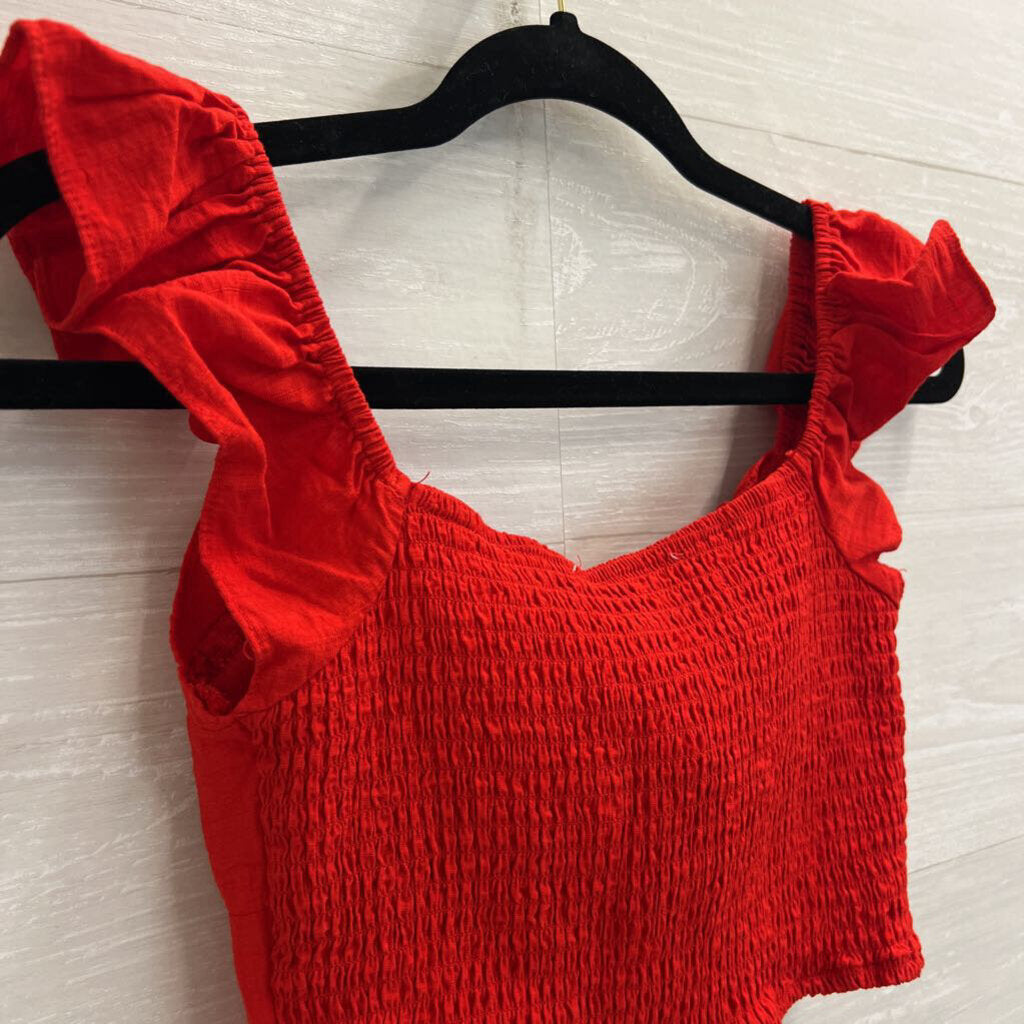 Altar'd State Red Cropped Ruffle Sleeve Top Small