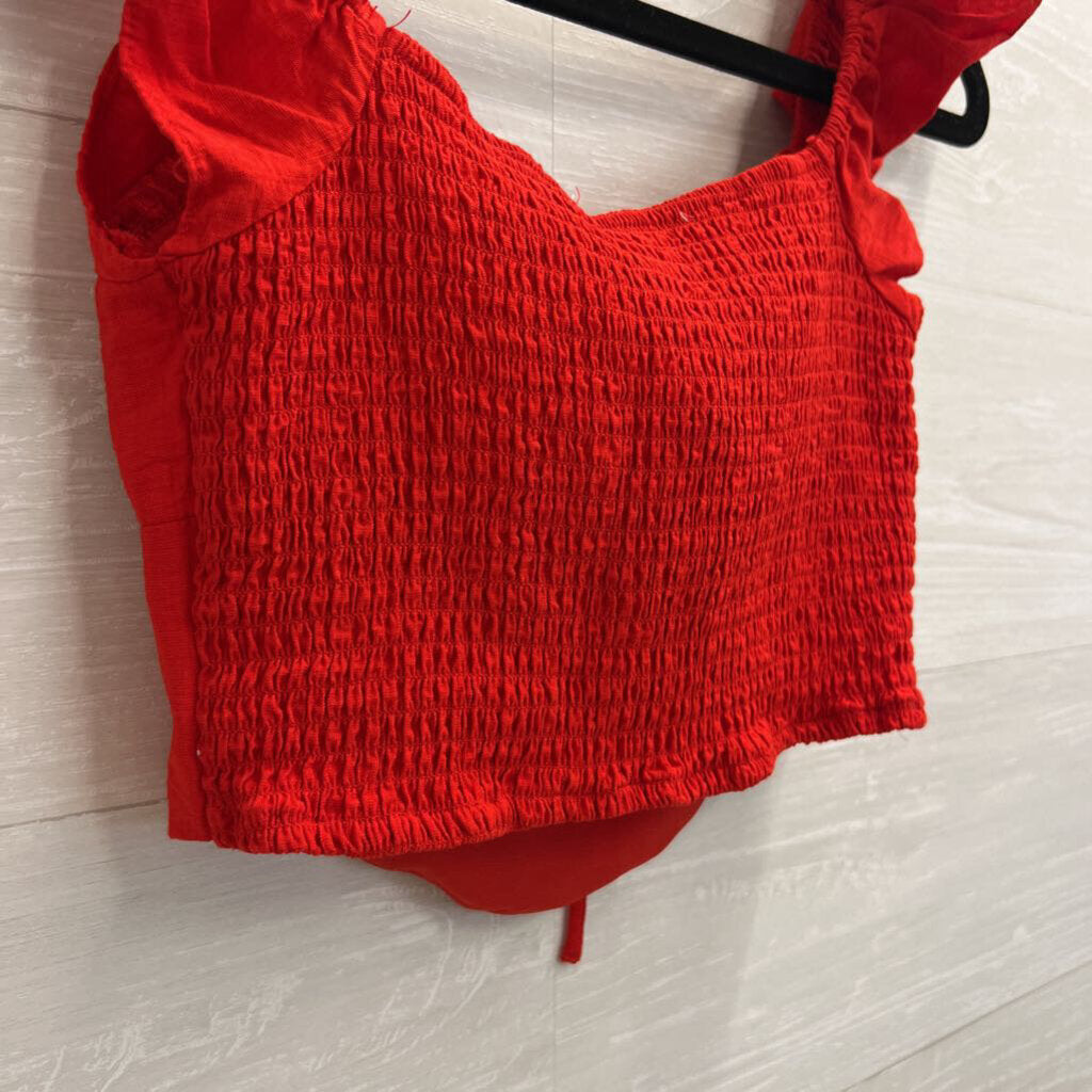 Altar'd State Red Cropped Ruffle Sleeve Top Small