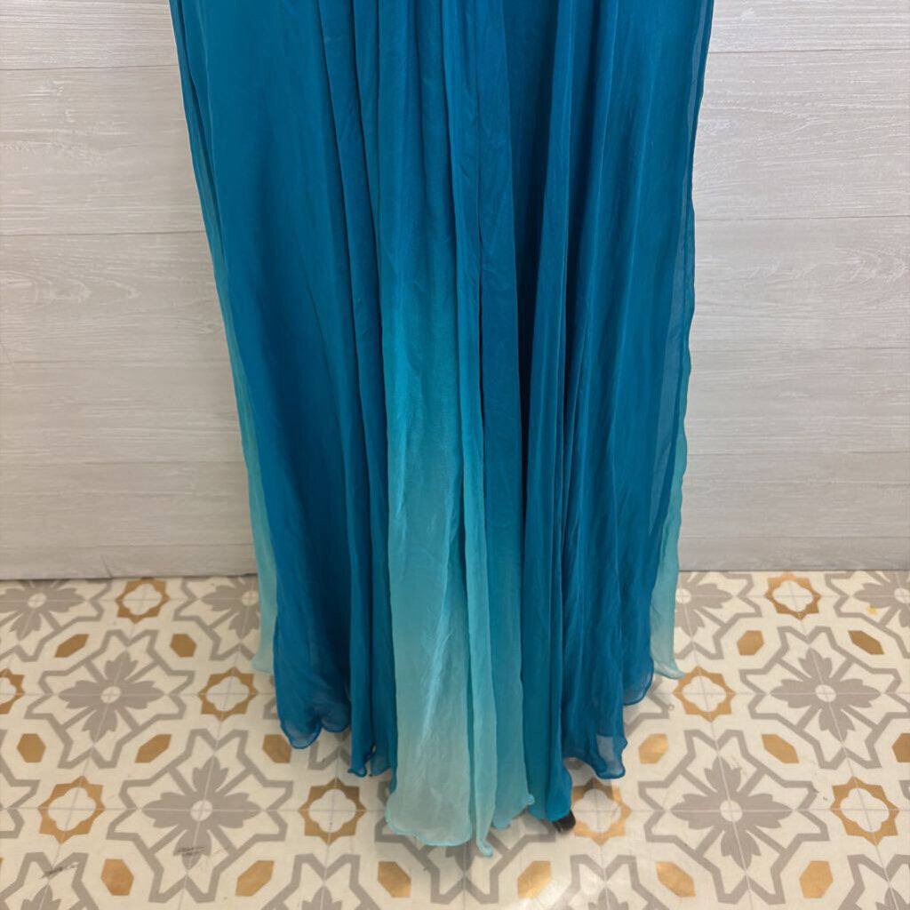 Sherri Hill Teal Beaded Halter Neck Long Formal Dress 4