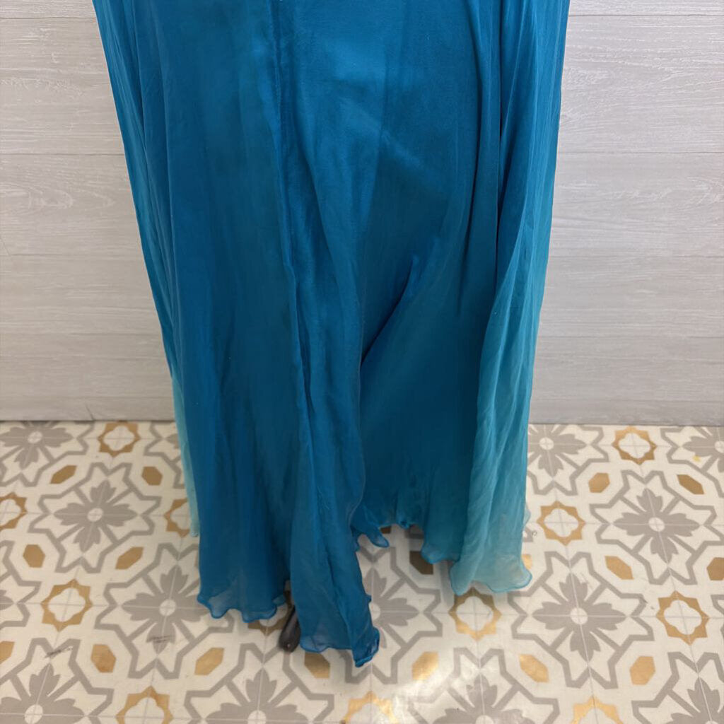 Sherri Hill Teal Beaded Halter Neck Long Formal Dress 4