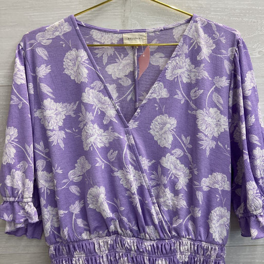 Melloday Purple/ White Floral Print Long Sleeve Top Extra Large