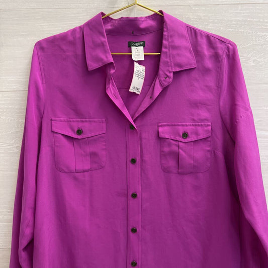J Crew Purple Long Sleeve Button Down 100% Silk Top Medium