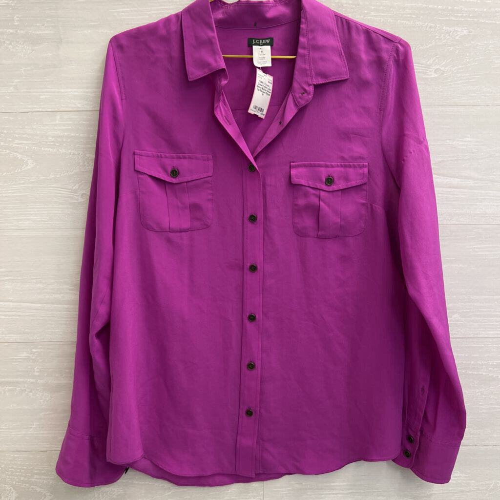 J Crew Purple Long Sleeve Button Down 100% Silk Top Medium