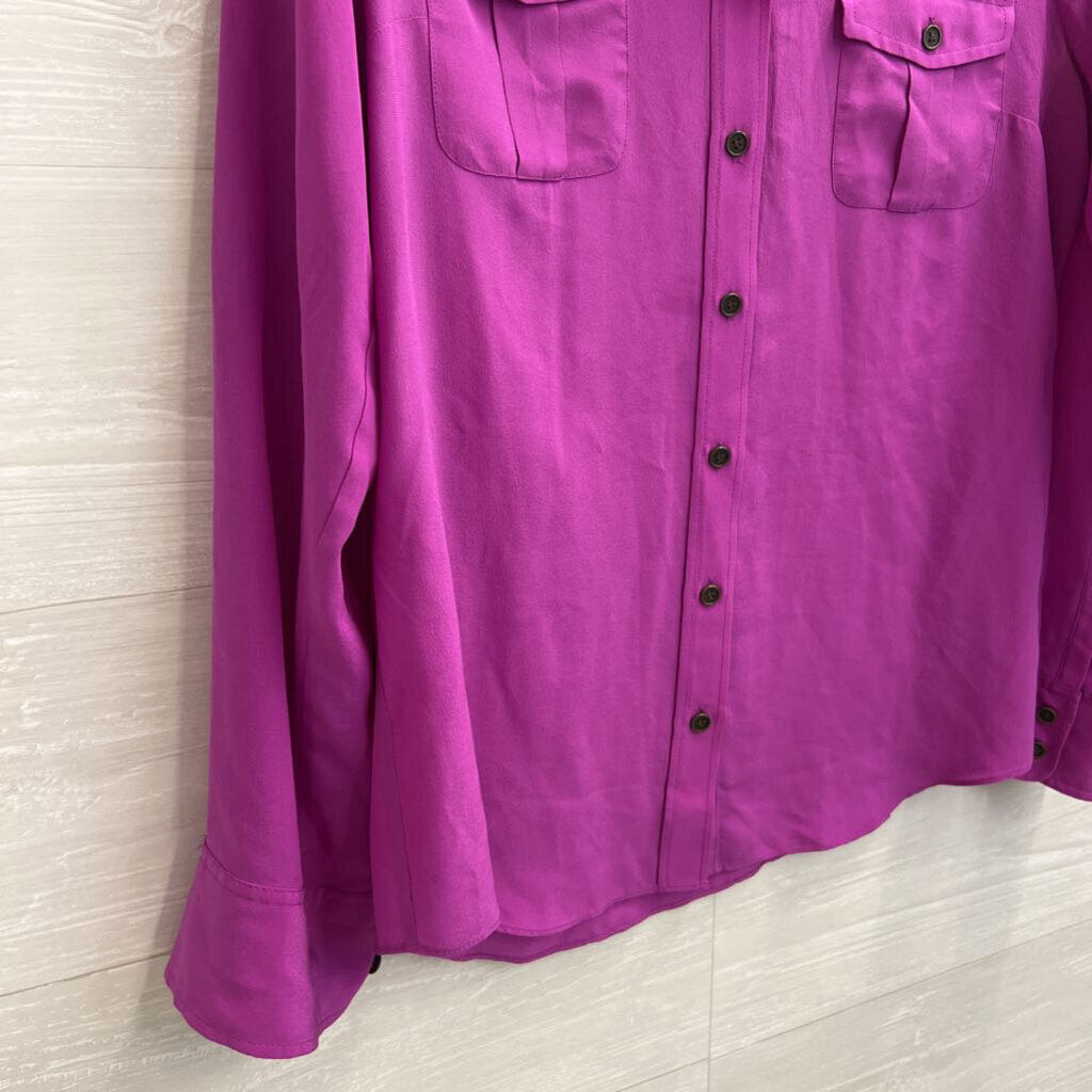 J Crew Purple Long Sleeve Button Down 100% Silk Top Medium