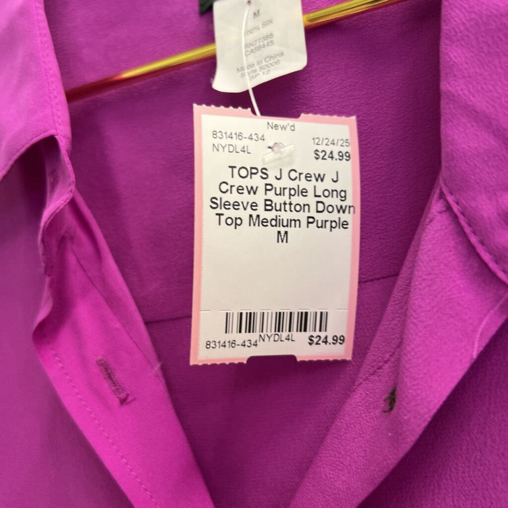 J Crew Purple Long Sleeve Button Down 100% Silk Top Medium