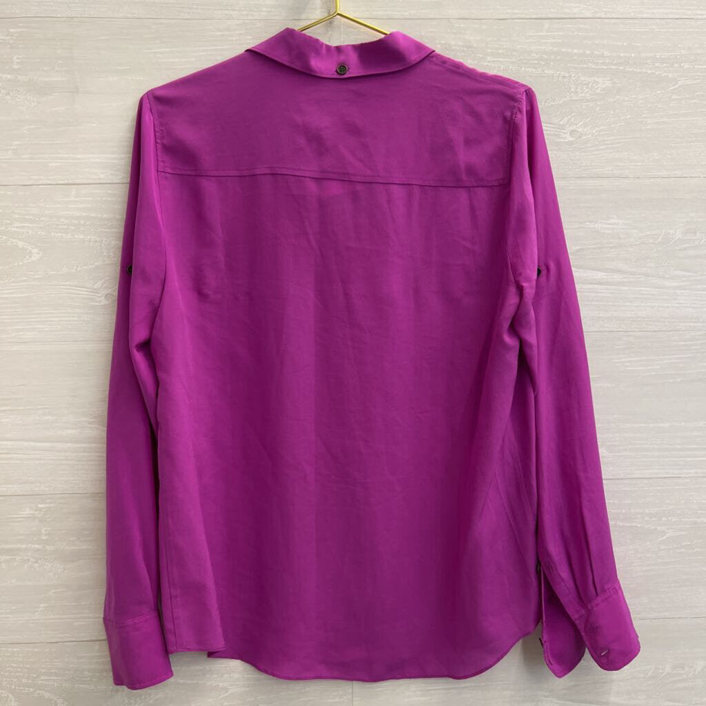 J Crew Purple Long Sleeve Button Down 100% Silk Top Medium