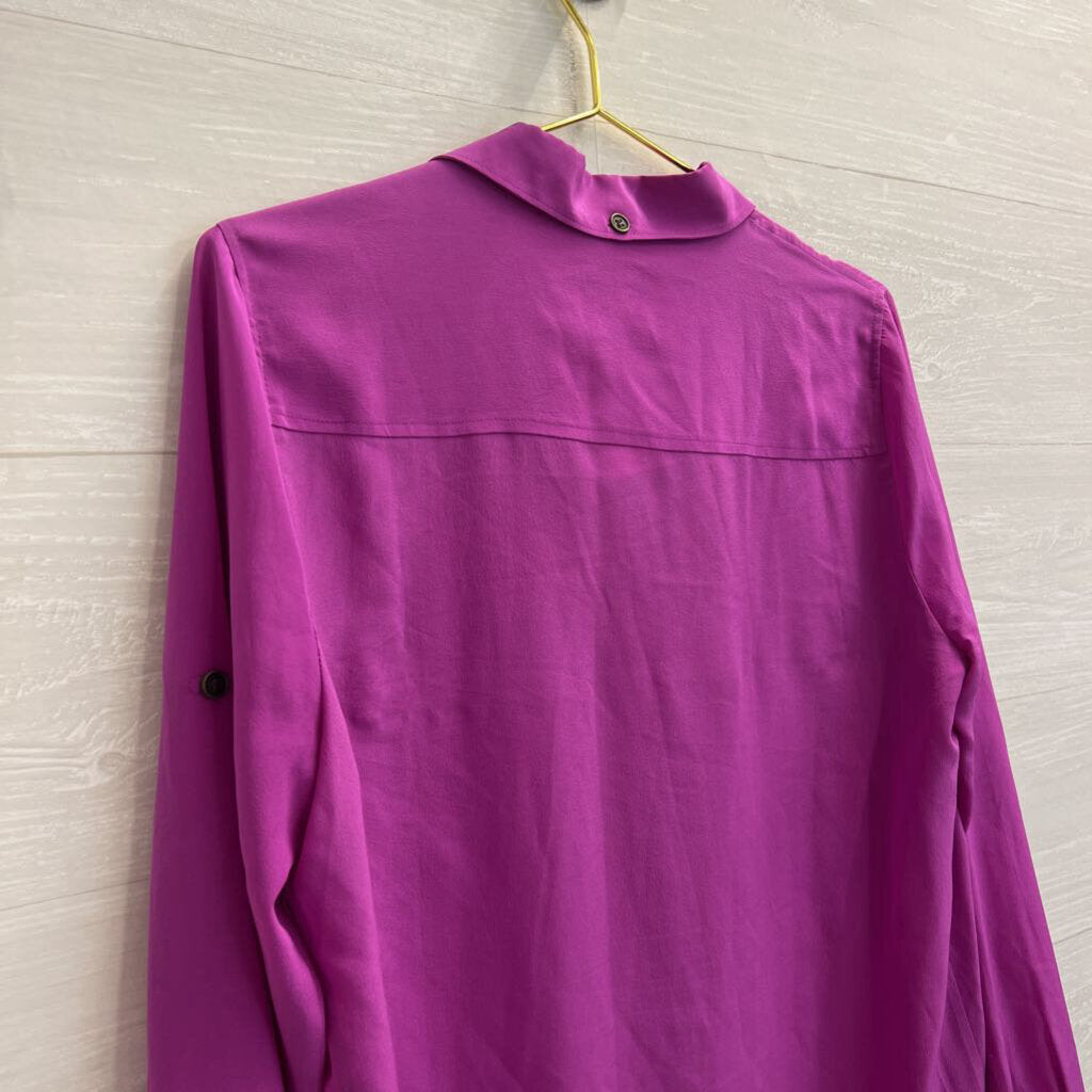 J Crew Purple Long Sleeve Button Down 100% Silk Top Medium