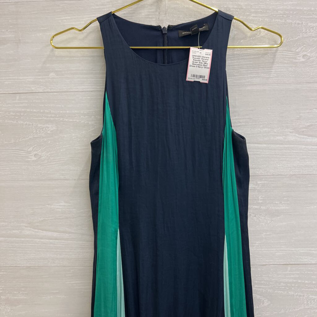 Banana Republic Navy/ Green Side Silky Sleeveless Maxi Dress 0
