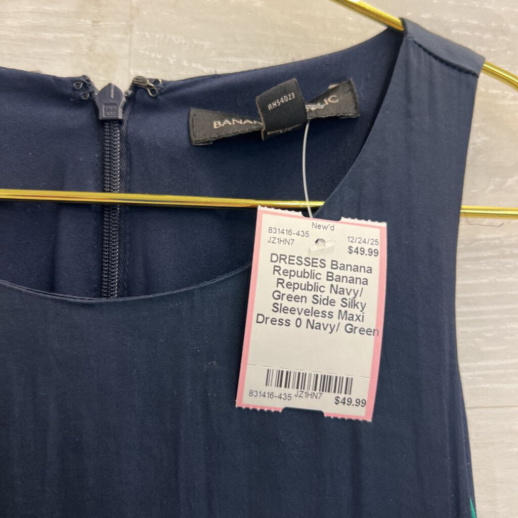 Banana Republic Navy/ Green Side Silky Sleeveless Maxi Dress 0