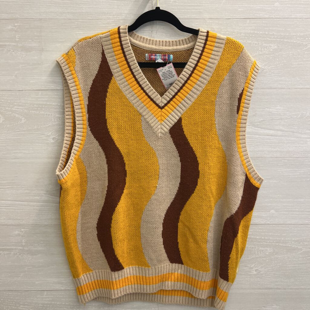 Urban Outfitters Beige/ Yellow/ Brown Swirl Print Sweater Vest Top Small