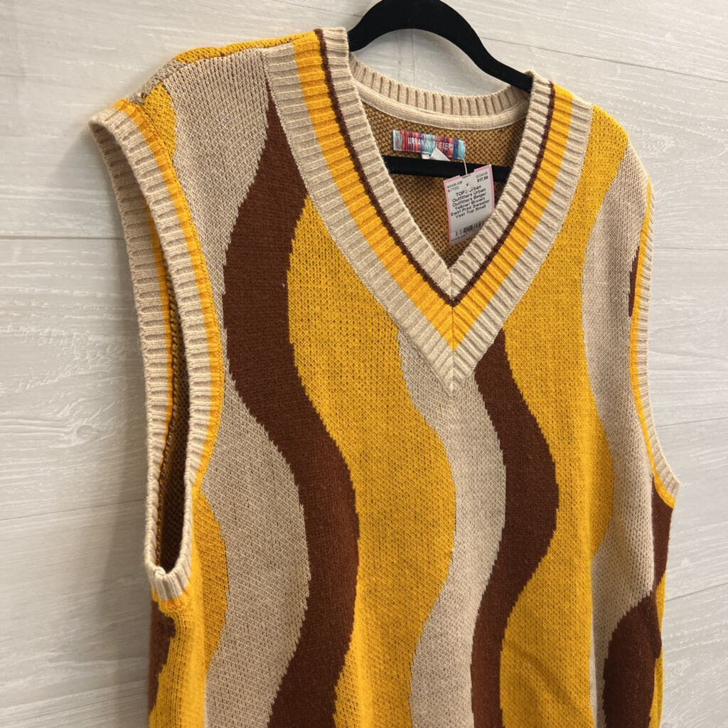 Urban Outfitters Beige/ Yellow/ Brown Swirl Print Sweater Vest Top Small