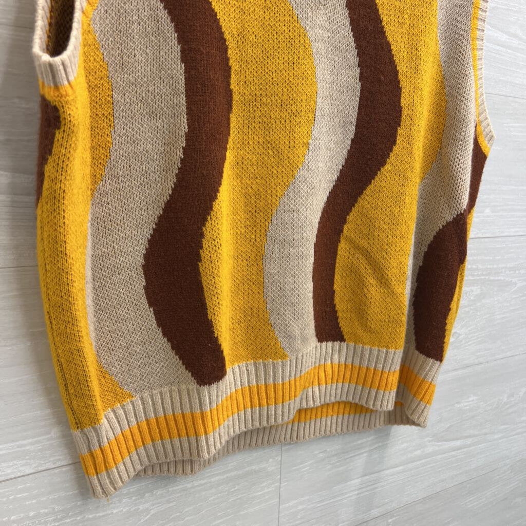 Urban Outfitters Beige/ Yellow/ Brown Swirl Print Sweater Vest Top Small
