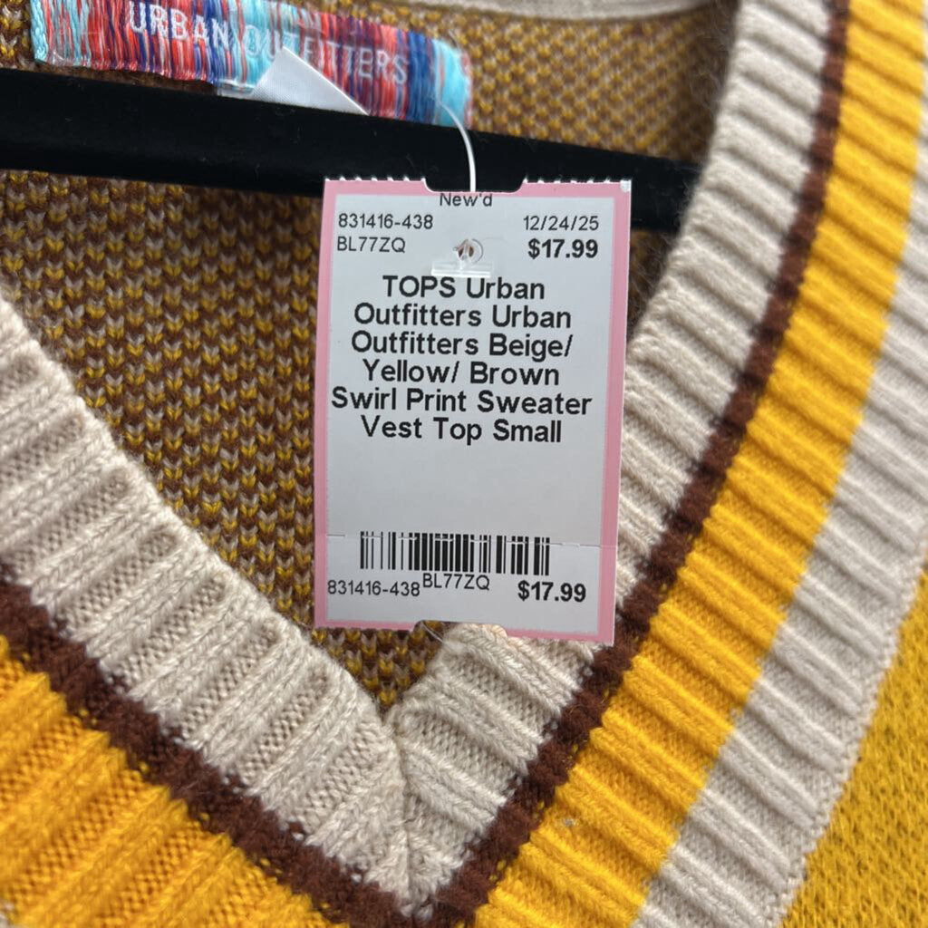 Urban Outfitters Beige/ Yellow/ Brown Swirl Print Sweater Vest Top Small