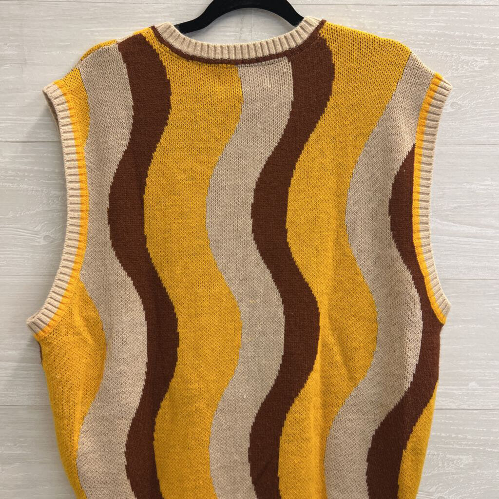 Urban Outfitters Beige/ Yellow/ Brown Swirl Print Sweater Vest Top Small