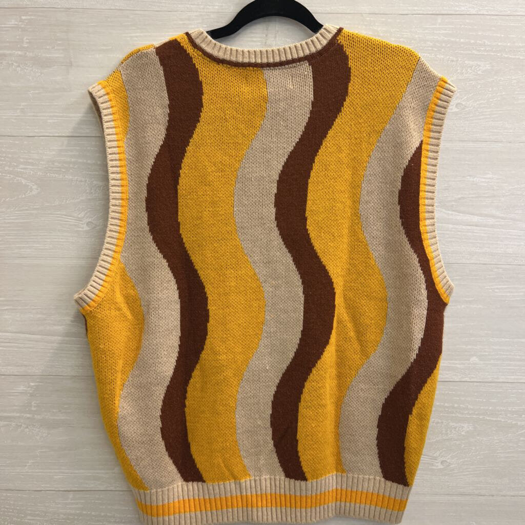 Urban Outfitters Beige/ Yellow/ Brown Swirl Print Sweater Vest Top Small