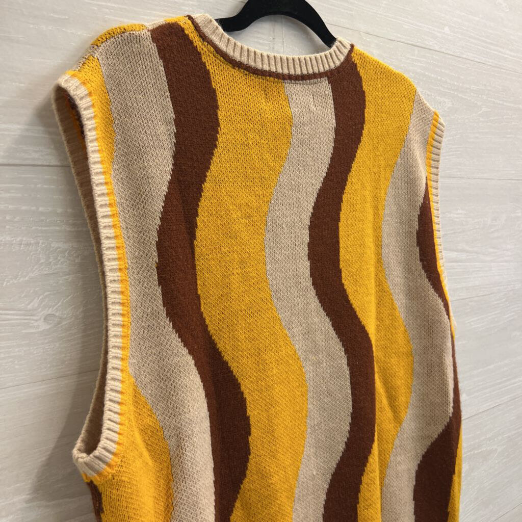 Urban Outfitters Beige/ Yellow/ Brown Swirl Print Sweater Vest Top Small