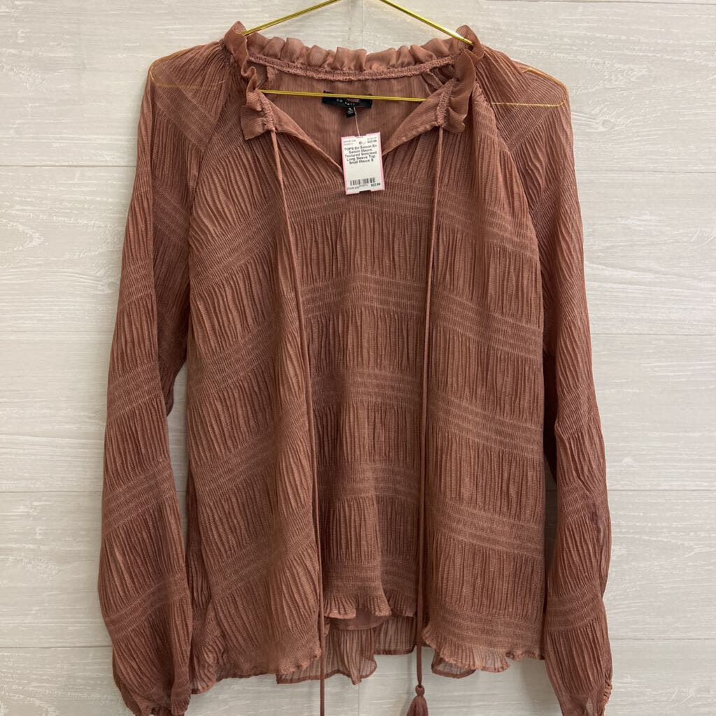 En Saison Mauve Textured Smocked Long Sleeve Top Small