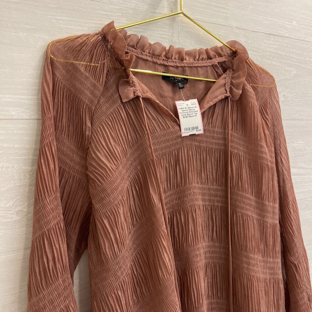 En Saison Mauve Textured Smocked Long Sleeve Top Small