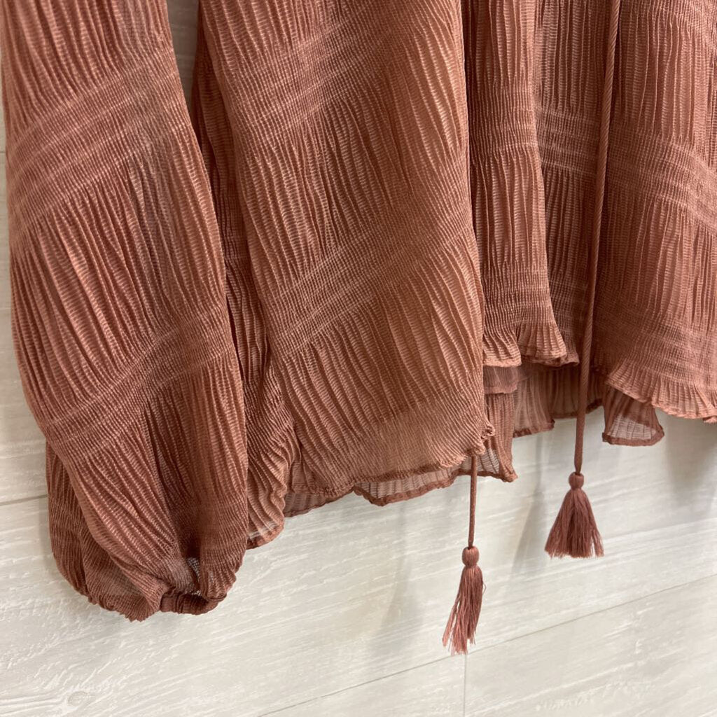 En Saison Mauve Textured Smocked Long Sleeve Top Small