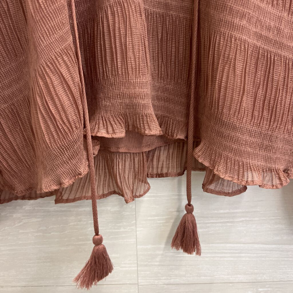 En Saison Mauve Textured Smocked Long Sleeve Top Small