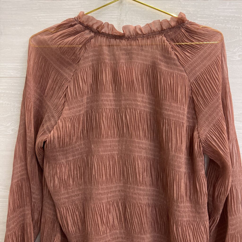 En Saison Mauve Textured Smocked Long Sleeve Top Small