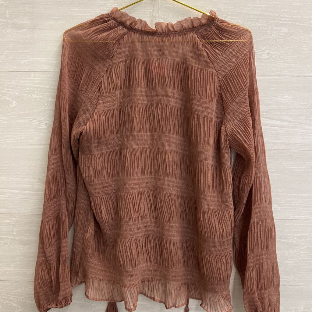 En Saison Mauve Textured Smocked Long Sleeve Top Small