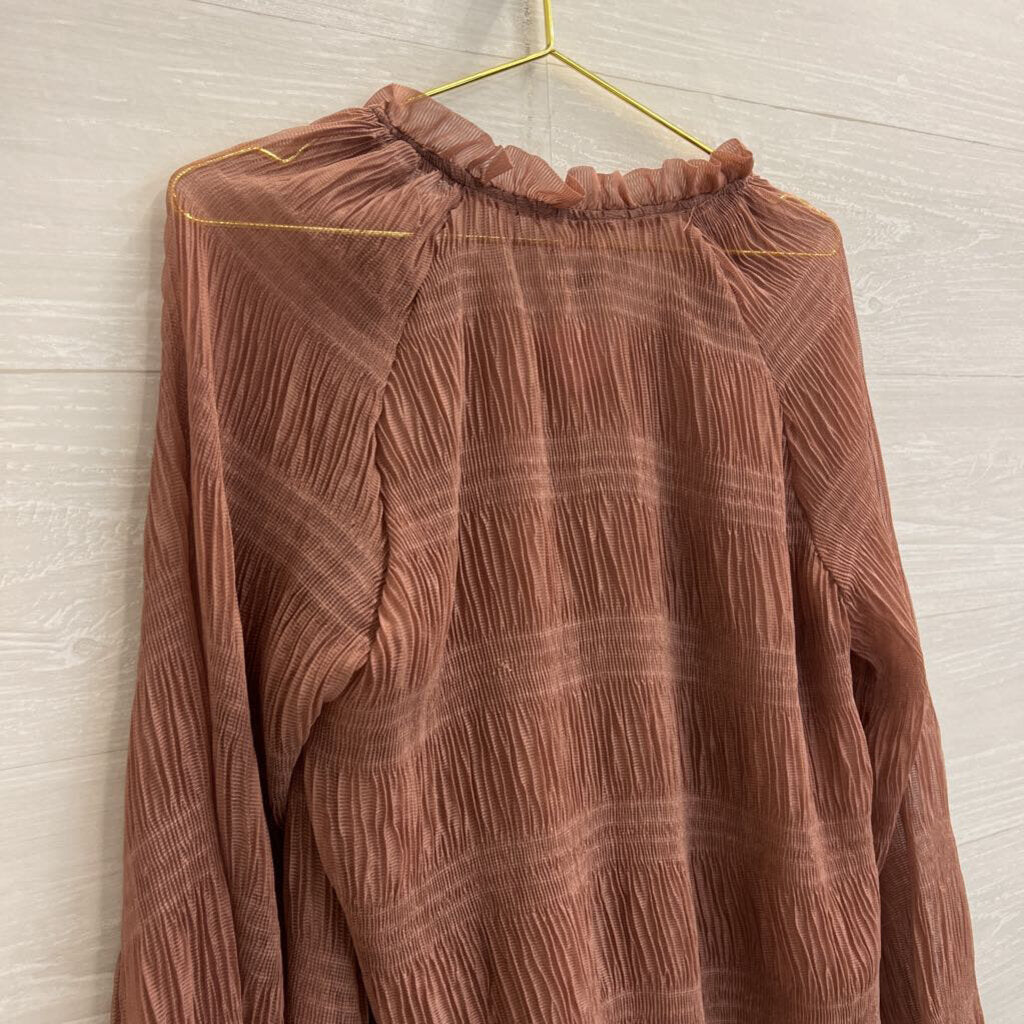 En Saison Mauve Textured Smocked Long Sleeve Top Small
