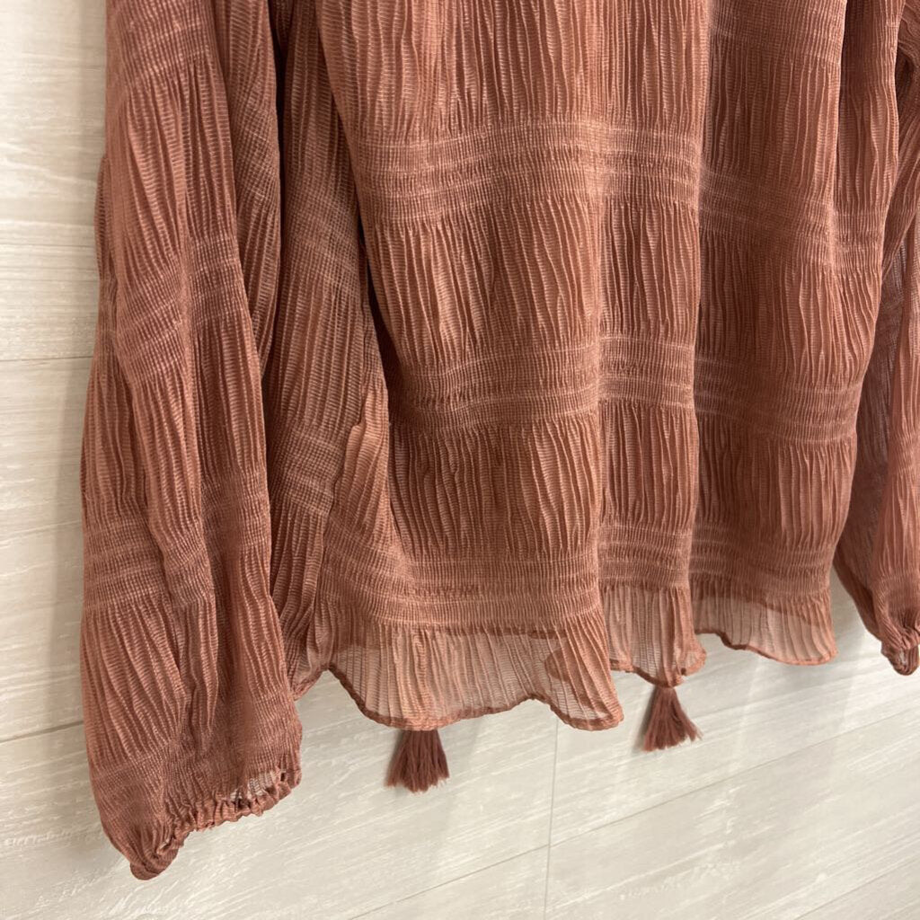 En Saison Mauve Textured Smocked Long Sleeve Top Small