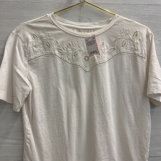 Loft White Eyelet Detail Short Sleeve Top Small