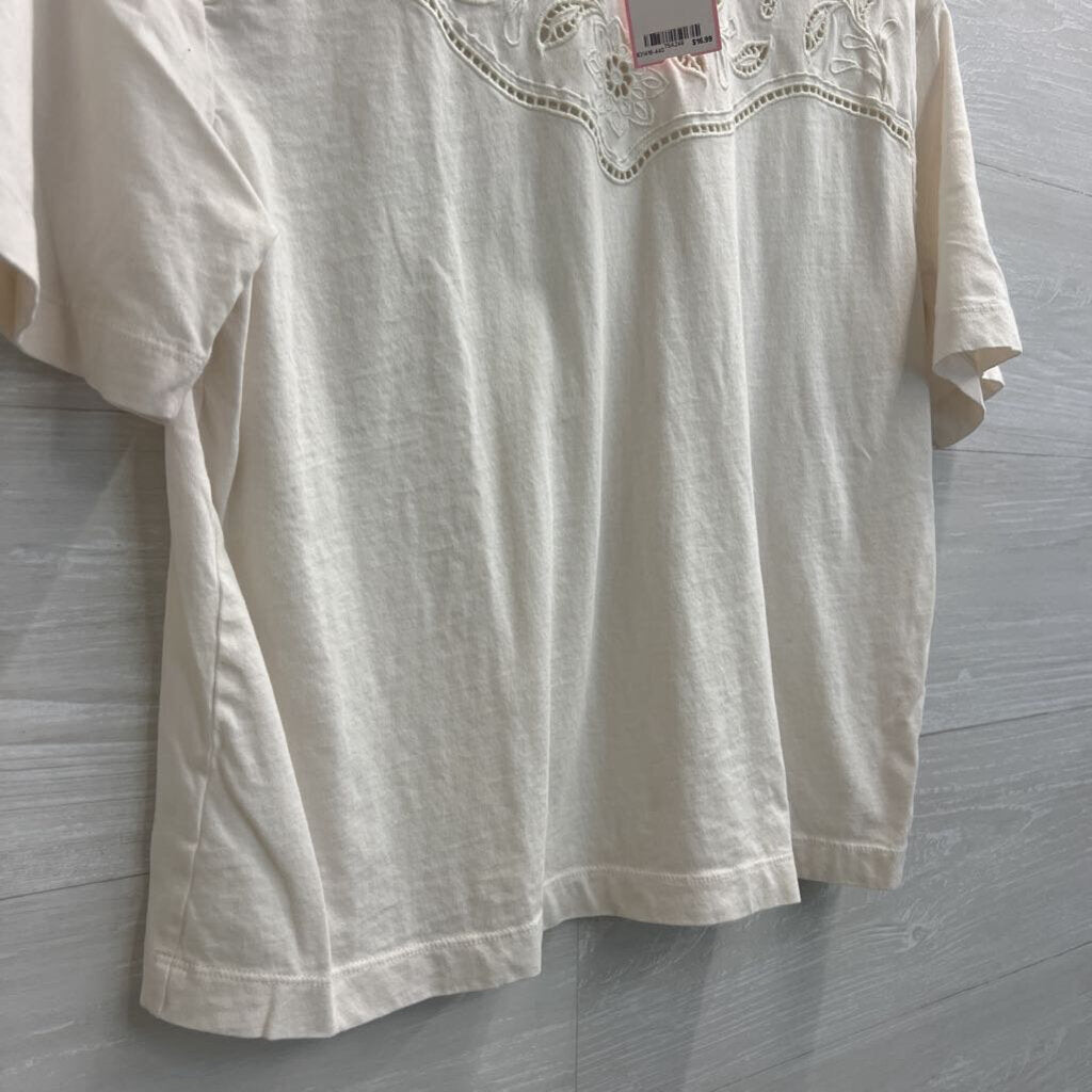 Loft White Eyelet Detail Short Sleeve Top Small