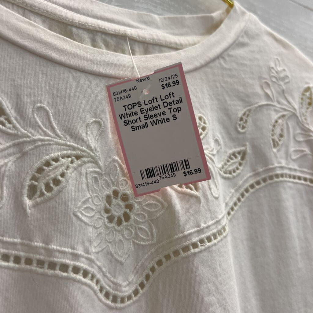 Loft White Eyelet Detail Short Sleeve Top Small