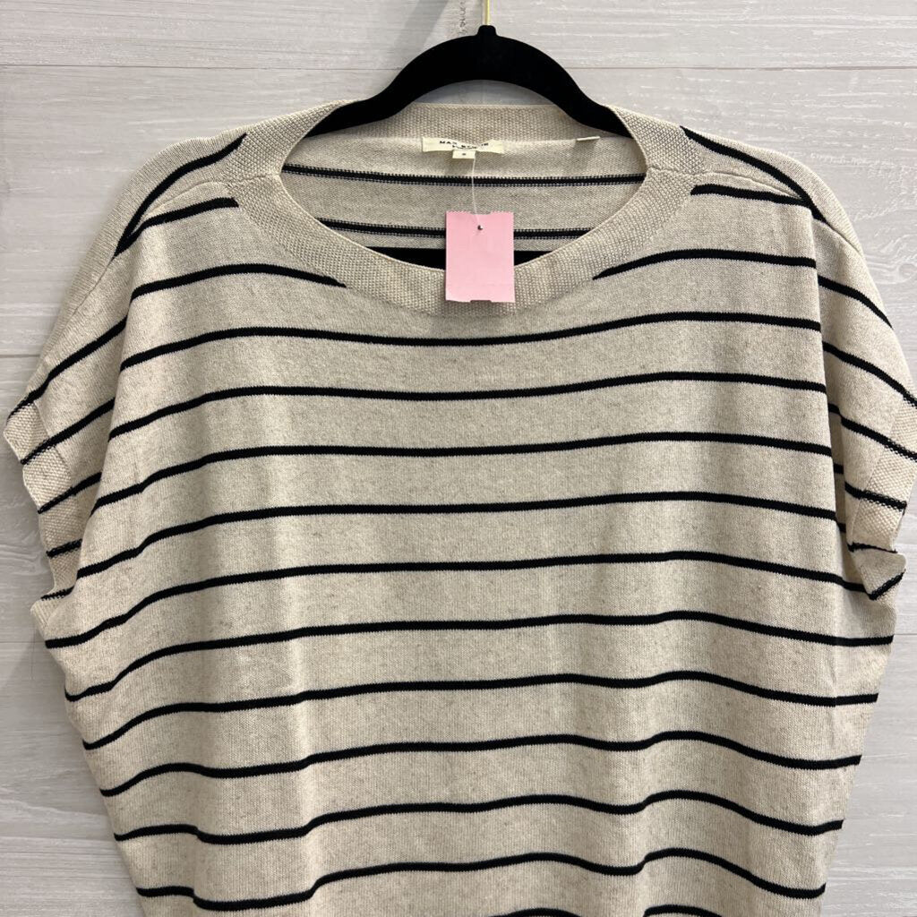 Max Studio Beige/ Black Striped Short Sleeve Top Small